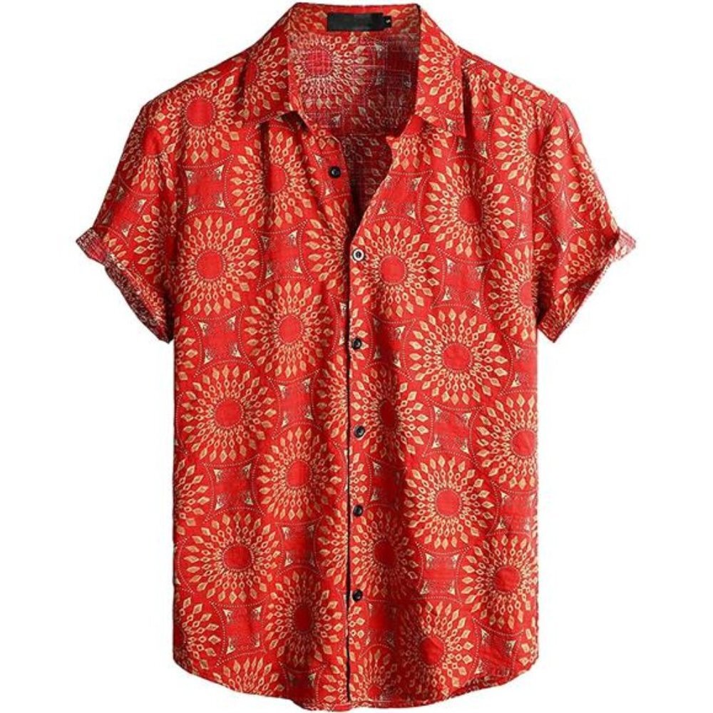 Men's Floral Hawaiian Shirts Short Sleeve Button Down Beach Shirts Suits - Picture 3 of 7
